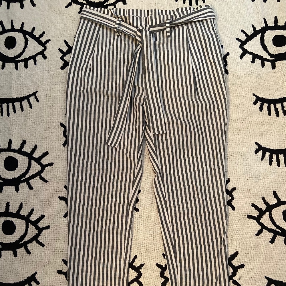 White & Gray Vertical Striped Pants